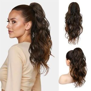 Clip-In Wavy Ponytail Extension - Dark Brown Ombre